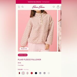 Eleven Eleven Pink Plaid Fleece Pullover